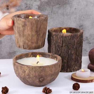 China Birthdays Refined Scented Stump Unique Shape Container Candle Cement Wax Concrete Candle Jar for sale