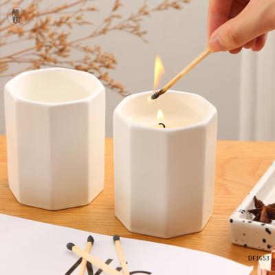 China Ceramic Candle Home Wholesale Single Empty Container Decoration White Square Candle Jar for sale