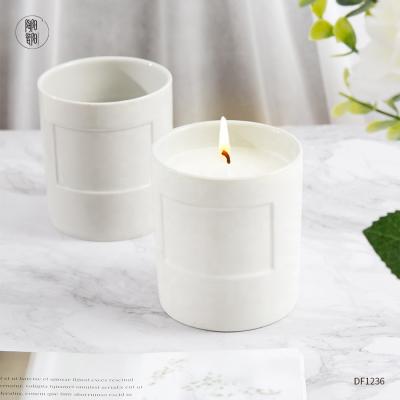 China Home decoration 10oz white luxury matte black porcelain candle paint logo vessels pots handmade empty ceramic containers candle jars for sale