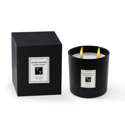 China Home Wholesale Matte Black Modern Cup Container Candle Decoration Custom Black Candle Jars Glass With Box for sale