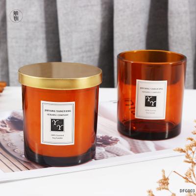 China 10oz Home Decoration Christmas Customized Soy Wax Candle Containers Label Custom Amber Candle Jar With Mental Lid for sale