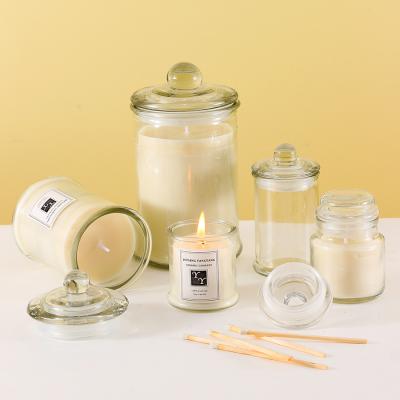 China Home Decoration 3oz 4oz 10oz 20oz Private Label Pillar Candles Clear Glass Soy Wax Candle Jar With Glass Lid for sale