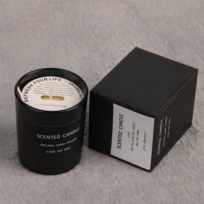 China Custom Aroma Natural Luxury Black Glass Jar 10OZ Birthdays 100% Wax Bean Scented Soy Candle for sale