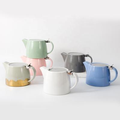 China Sustainable Custom Ceramic Stump Teapot With Stainless Steel Lid For Leaf Teabag Infuser Porcelain Teapot for sale