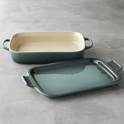 China Universal Novelty BBQ Bakeware Viable Colors Matching Rectangular Ceramic Baking Dish Set With Tray Lid for sale