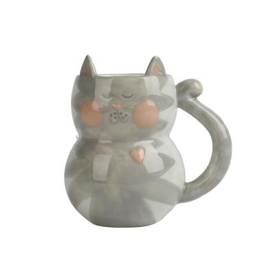 China Sustainable Selling Cute 3D Cute Earth Pottery Cartoon Mug Large Ceramic Milk Handle Coffee Tea Mug Stoneware Cat Dog Mug for sale