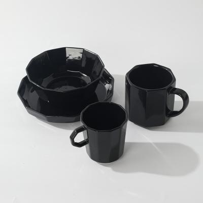 China French Luxury Creative Classic Good Quality Dish Bowl Set Tea Cups and Saucers Elegant Black Cereal Ceramic Cup Set Wholesale Viable for sale