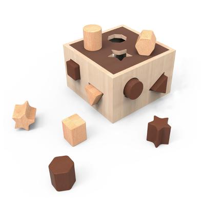 China Eductional Preschool Toys Wooden Shape Matching Cube Toys Wooden Geometric Shape Blocks Learning Matching Game for sale