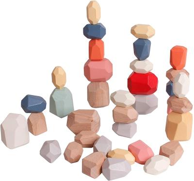 China Preschool Eductional Toys Rainbow Wooden Stones Stacking Irregular Shape Block Educational Toys for sale