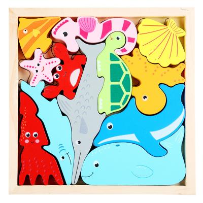 China Toy Chunky Sea Animal Marine Life Educational Wooden Blocks Puzzle for sale