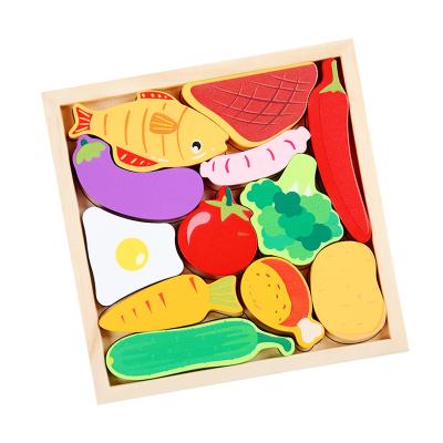 China Toy Colorful Various Pretend Play Educational Vegetable Wooden Block Puzzle Toy for sale