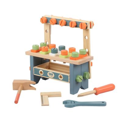 China Eco-friendly Non-Toxic Wooden Tool Bench Workshop Workbench With Tool Kit Wooden Construction Bench Toy For Kids for sale