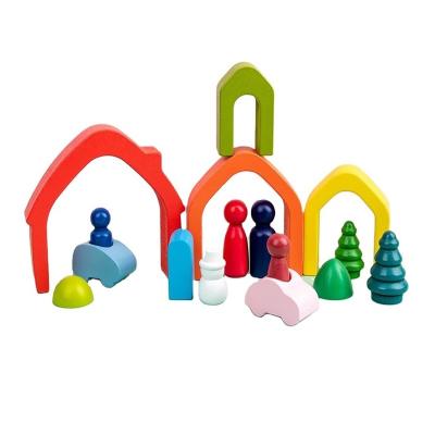 China Expand Kids Intelligence Rainbow Wooden House Stacking Block Toys for sale