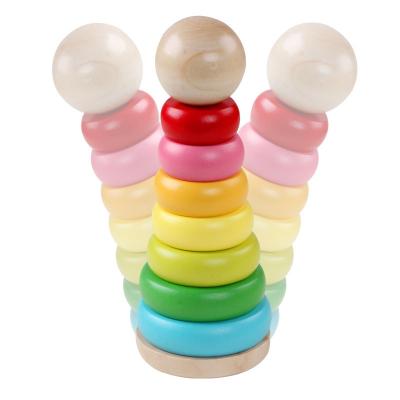 China Eductional Preschool Toys Stacker Ring Educational Toy Low Price Wooden Rainbow for sale