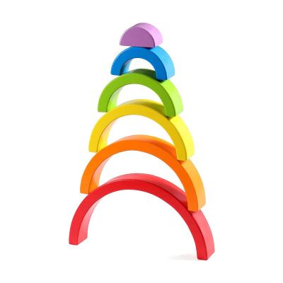 China Preschool Eductional Toys Amazon Hot Selling Rainbow Wooden Semicircular Arch Stacking Early Educational Game Toy for sale