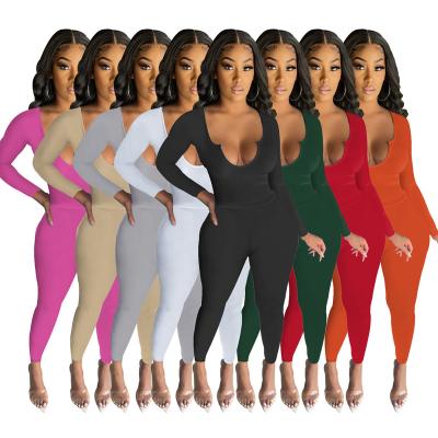 China 2021 Drop Womens V Neck Bodycon Solid Long Bodycon Long Pants QUICK DRY Two Pieces Pants Set Loungewear for sale