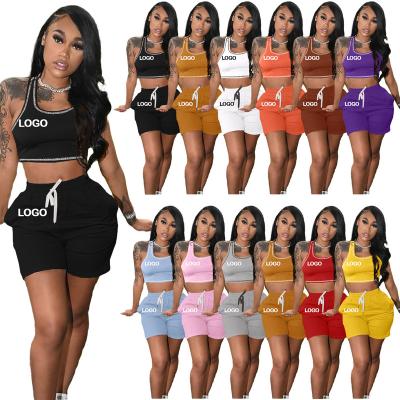 China 2021 Summer Tank Top QUICK DRY Pants Set Jogging Solid Track Biker Shorts Women Short Two Piece Set Suit Set For Women for sale