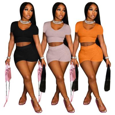 China 2021 Summer Track Biker Shorts Women Custom Short Two Piece Set QUICK DRY Logo Pants Set Solid Color Set For Women for sale