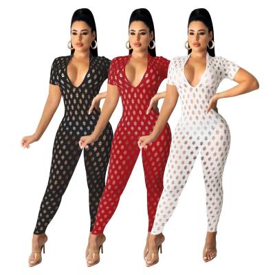 China 2021 summer jumpsuit QUICK DRY v-neck women's sleeveless jumpsuit rompers sexy women hollow out sold plus size jumpsuit for sale