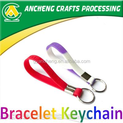 China silicone key chain for promotion multicolor silicone bracelet key chain, mix color silicone bracelet key chain for sale