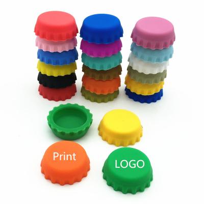 China Spill No 2021 New Custom Printing LOGO Customized Colors Stopper Silicone Beer Bottle Crown Caps Beer Saver for sale