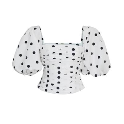 China Other Polka dot puffy sleeve short women's top French elegant chic square collar shirt for sale