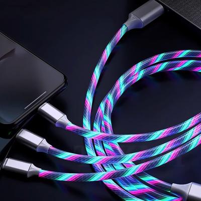 China MP3/MP4 Player 3 in 1 LED Light Cable Fast Charging is Available for Samsung iPhone Micro USB Charging Type C Cable for sale