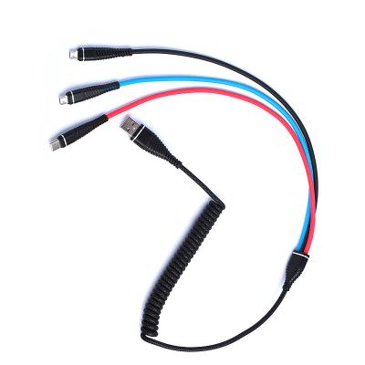 China MP3/MP4 player factory sales data cable multi-function spring direct 3A fast charging cable one to three for sale