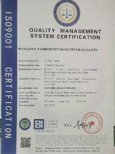 ISO9001 - Hangzhou Fashioncity Hometextiles Co., Ltd.