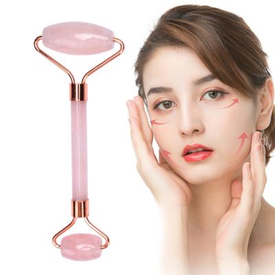 China High Quality Body Massage Facial Roller Crystal Gouache Stone Pink Quartz Natural Jade Roller for sale