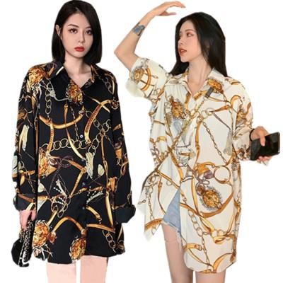 China QY5049 2022 new arrivals plus size women clothing breathable printed long sleeve top bodycon blouse femme for ladies for sale