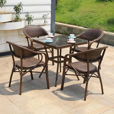 China Modern High Quality French Rattan/Wicker Cafe Bistro Chair With Table Set Popular Outdoor Garden Rattan Furniture for sale