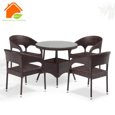 China Rustproof/Rainproof/Anti-UV Small Space Dining Outdoor Garden Iron Furniture Rattan Table And Chair Set for sale