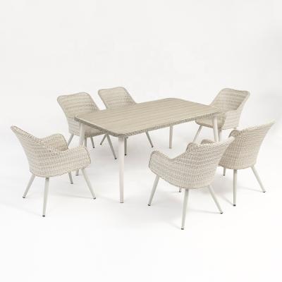 China Hotel Furniture / Restaurant / Pub / Bar / Bistro / Cafe etc. Interior 6 Seater Gray Leisure Garden Patio Rattan Dining Set for sale