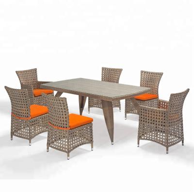 China 6 Seater Modern Rectangular Wholesale Rattan Wicker Furniture Set Outdoor Dining for sale