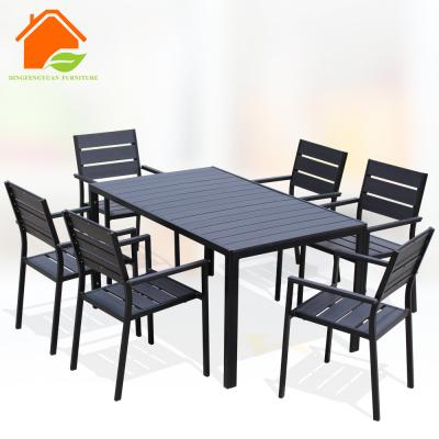 China 6 Rectangular Plastic Wood Garden Furniture Modern Outdoor Table Chair 1 Sets for sale