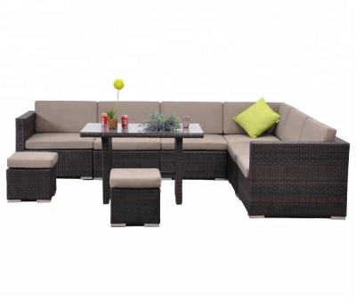 China Modern Outdoor Wicker Garden Furniture Set Corner Rattan Sofa With Cushion For Resort for sale