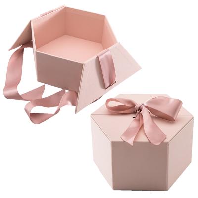 China Handmade Custom Luxury Hexagon Flower Eco Friendly Box With Ribbon for sale