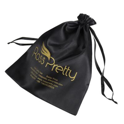 China Recyclable Custom Logo Luxury Thick Silk Satin Drawstring Bundle Dust Hair Extension Bag for sale