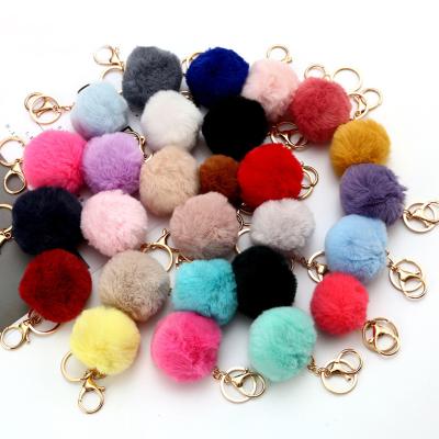 China Cute Custom Faux Fur Ball Pom Poms Toy Key Chain 8cm Tassel Rabbit Fur Ball Key Chain Pendant for sale