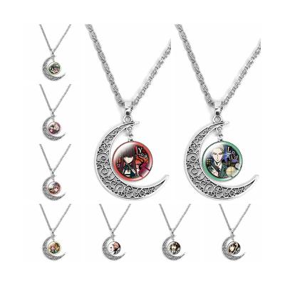 China Cute SPY FAMILY Moon Time Gemstone Silver Plated Porcelain Pendant Chain Necklace OEM for sale