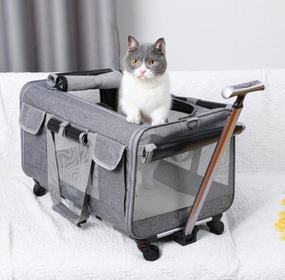 China New Cat Pet Bag Portable Wheel Trolley Crate Stored Removable Universal Pet Trolley Bag Breathable And Foldable Bag for sale