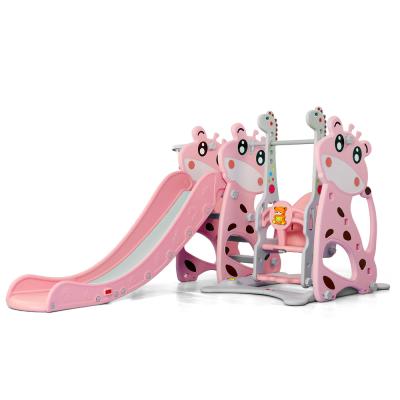 China 2-10 Years Updated New Design Cartoon Baby Indoor Plastic Child Slide Swing Infant Set for sale