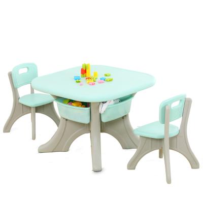 China Green Color Modern Plastic Kids Reading Study Table And Chair Set With Storage Drawer for sale