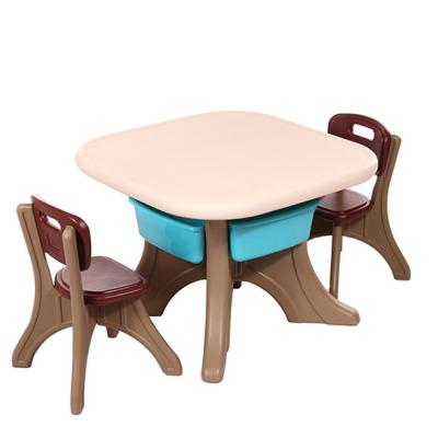 China Eco-friendly Color Kindergarten Brown Plastic Children Study Table Chair Set For Home Baby Use for sale