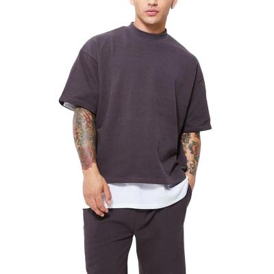 China Custom 100% cotton drop logo plain t-shirt boxy fit men black cropped t-shirt anti-wrinkle shoulder luxury oversized streetwear quality t-shirt for men for sale