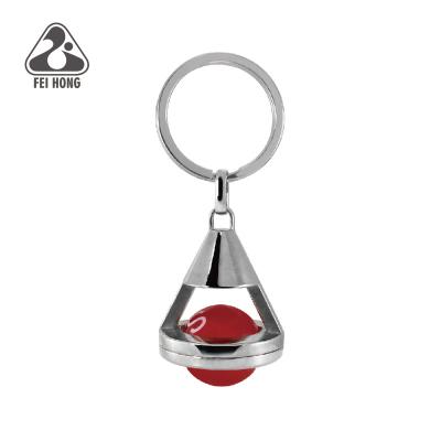 China Metal Advertising 3D Triangular Cone Key Chain With Plastic Ball for sale