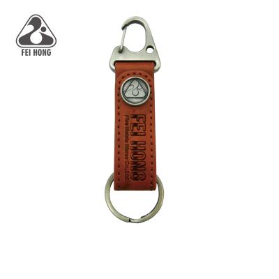 China Metal Logo Keychain Hook Leather Keyring Custom Made High Quality for sale