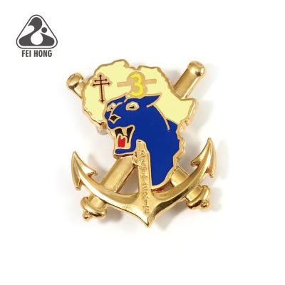 China Custom 3D Entire Area Embossed Tiger Boat Anchor Pin Badge for sale