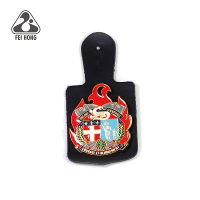 China Whole area personalized epoxy colored gold leather badge for sale